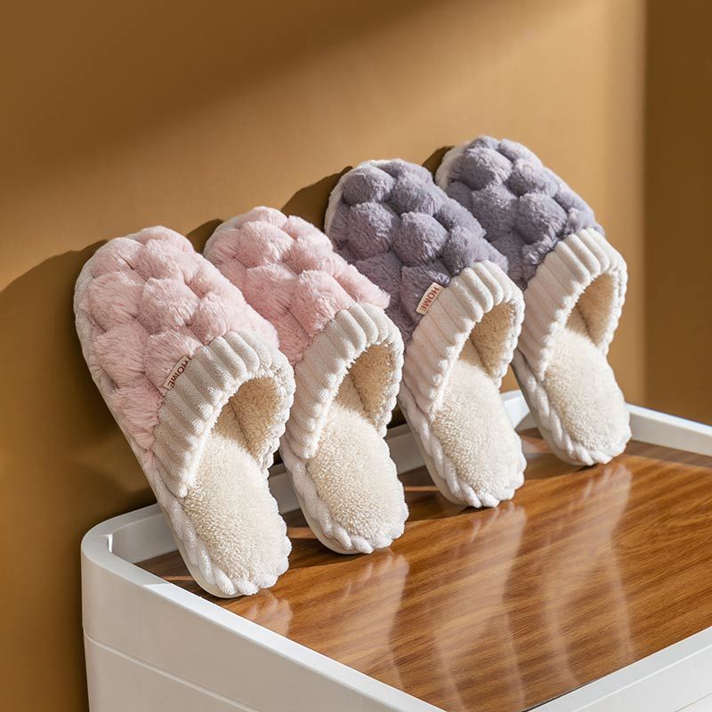 New Cotton Slippers Women's Winter Warm Non-Slip Thick Bottom Household Slippers Foreign Trade Wholesale Plush Couple Home Cotton Slippers