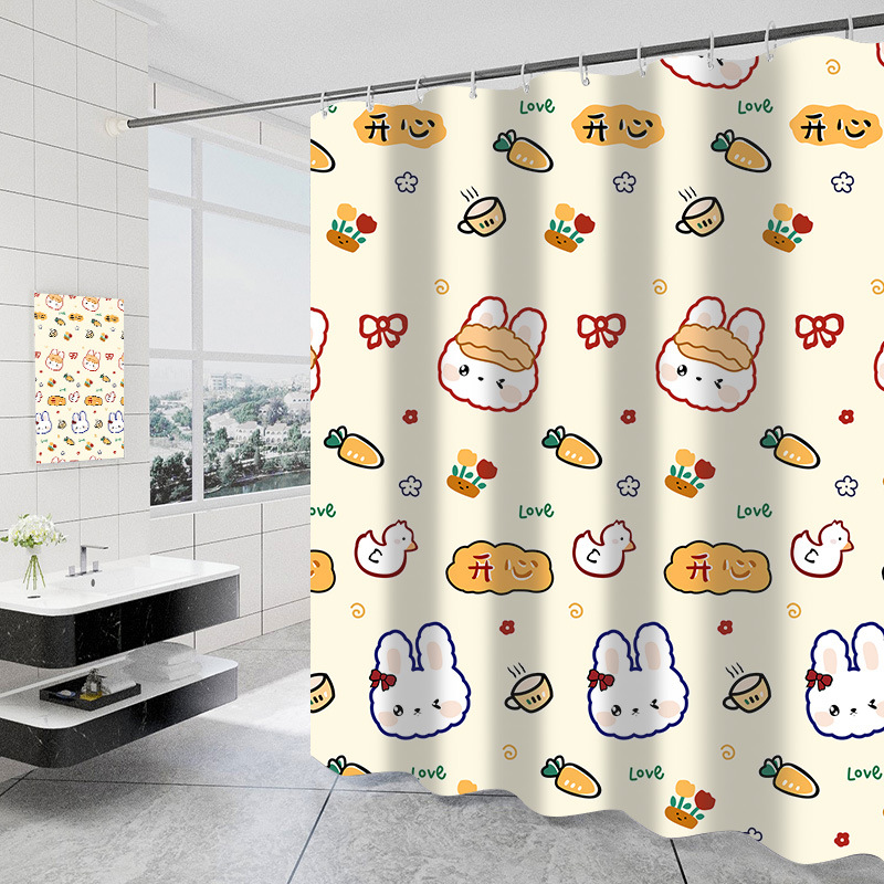 Cross-Border Shower Curtain Cartoon Extra Thick Opaque Polyester Fabrics Shower Curtain Manufacturer Hotel Hotel Waterproof Shower Curtain Wholesale
