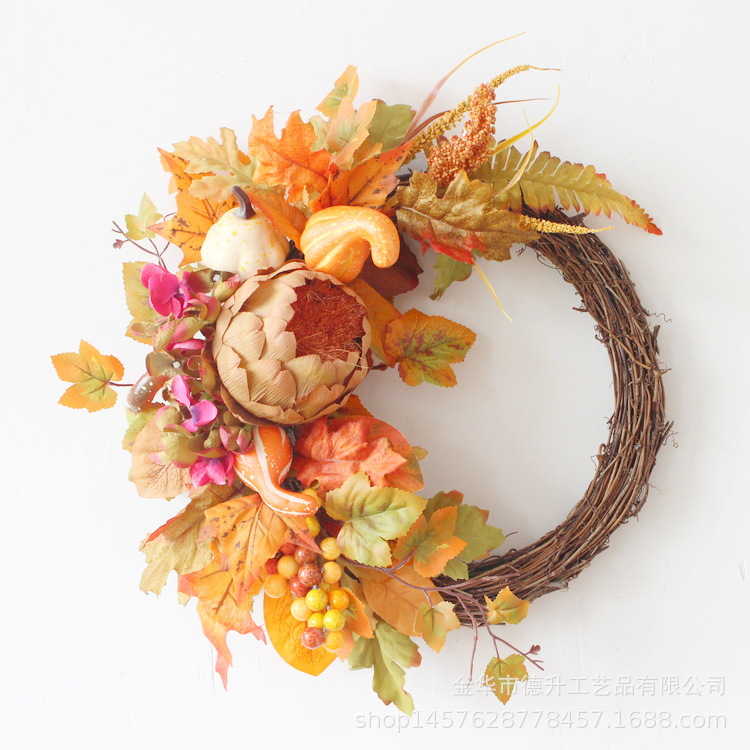 Cross-Border E-Commerce Amazon Autumn Color Thanksgiving Harvest Festival Maple Leaf Pumpkin Pulp Fruit Vine Woven Garland Home Decoration