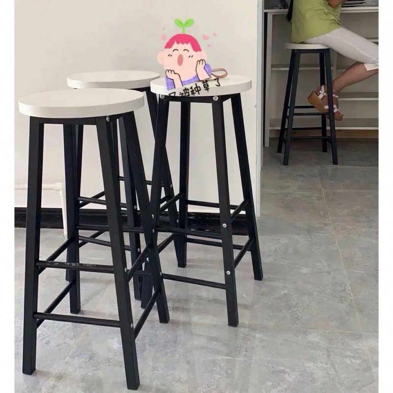 Bar Stool Chair Milk Tea Shop High Stool Bar Home Back Stool Simple Iron Front Desk High Leg Table and Chair Manufacturer