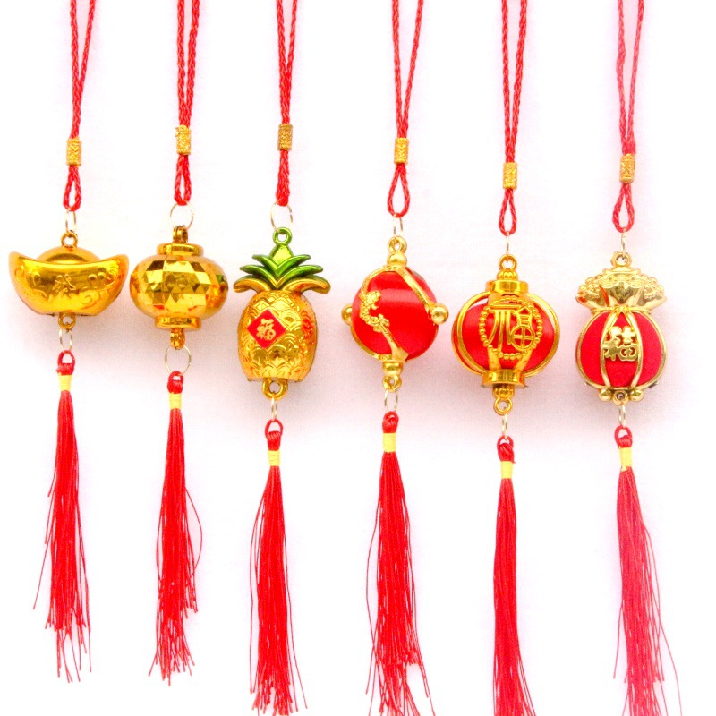 新年金色红灯笼菠萝元宝小挂件乔迁过年福袋植物装饰喜庆盆栽年货