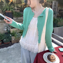 YUNSHU初春韩系圆领薄款毛衣小外套女春季马海毛减龄针织开衫上衣