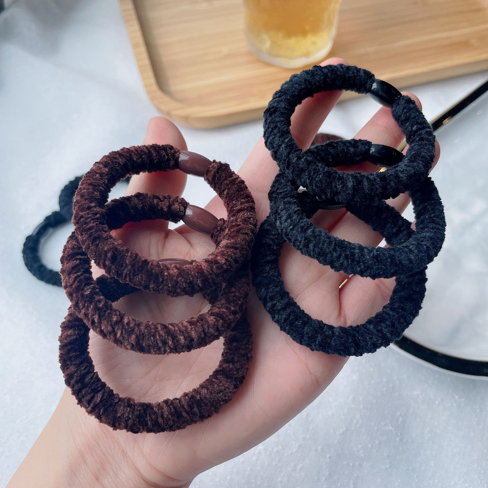 韩国东大门新款粗皮筋雪尼尔质感时尚发绳简约弹力头绳发圈发饰