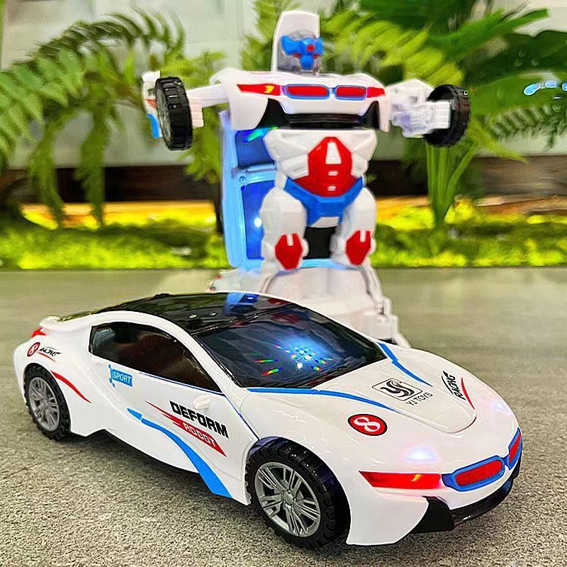 电动变形万向炫酷灯光音乐自动变形机器人跑车男女儿童玩具车跨境