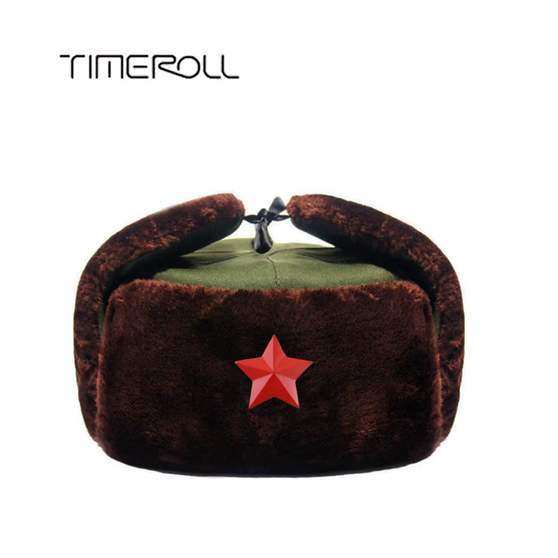 timeroll冬季加厚雷锋帽军迷用品灰毛苏联徽中老年保暖防寒棉帽军