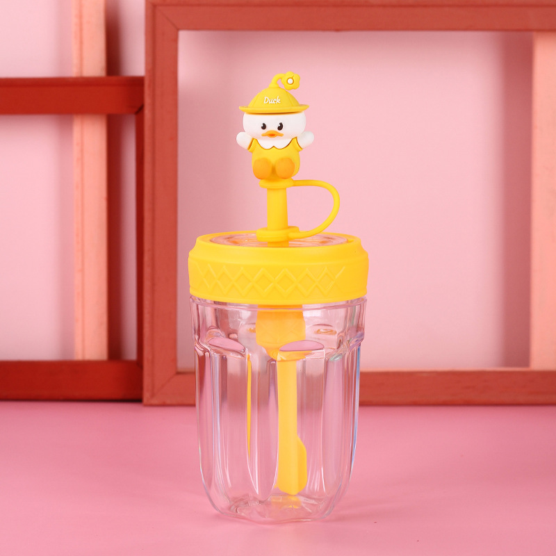 Cute Pet Cartoon Straw Cup Male and Female Students Mixing Cup Summer Good-looking Little Duck Plastic Cup