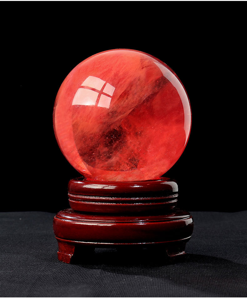 天然红色水晶球摆件招财原矿石客厅办公室桌面店铺收银台鸿运当头