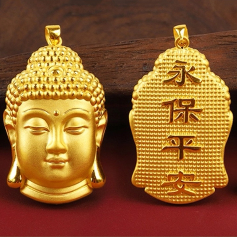 越南沙金3D佛头项链吊坠黄铜如来佛祖男女款个性挂坠 首饰配件
