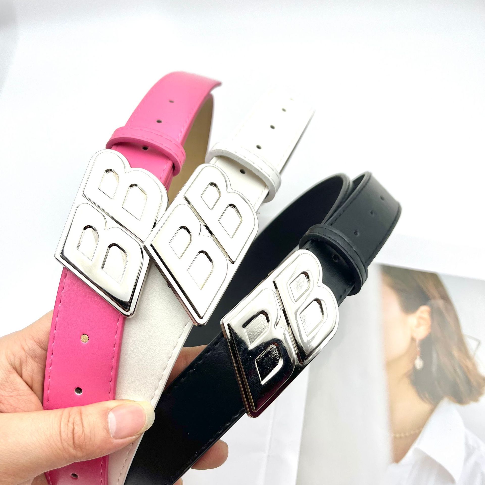 网红巴黎bb家男女士皮带腰带宽字母皮带轻奢休闲气质大logo双b扣