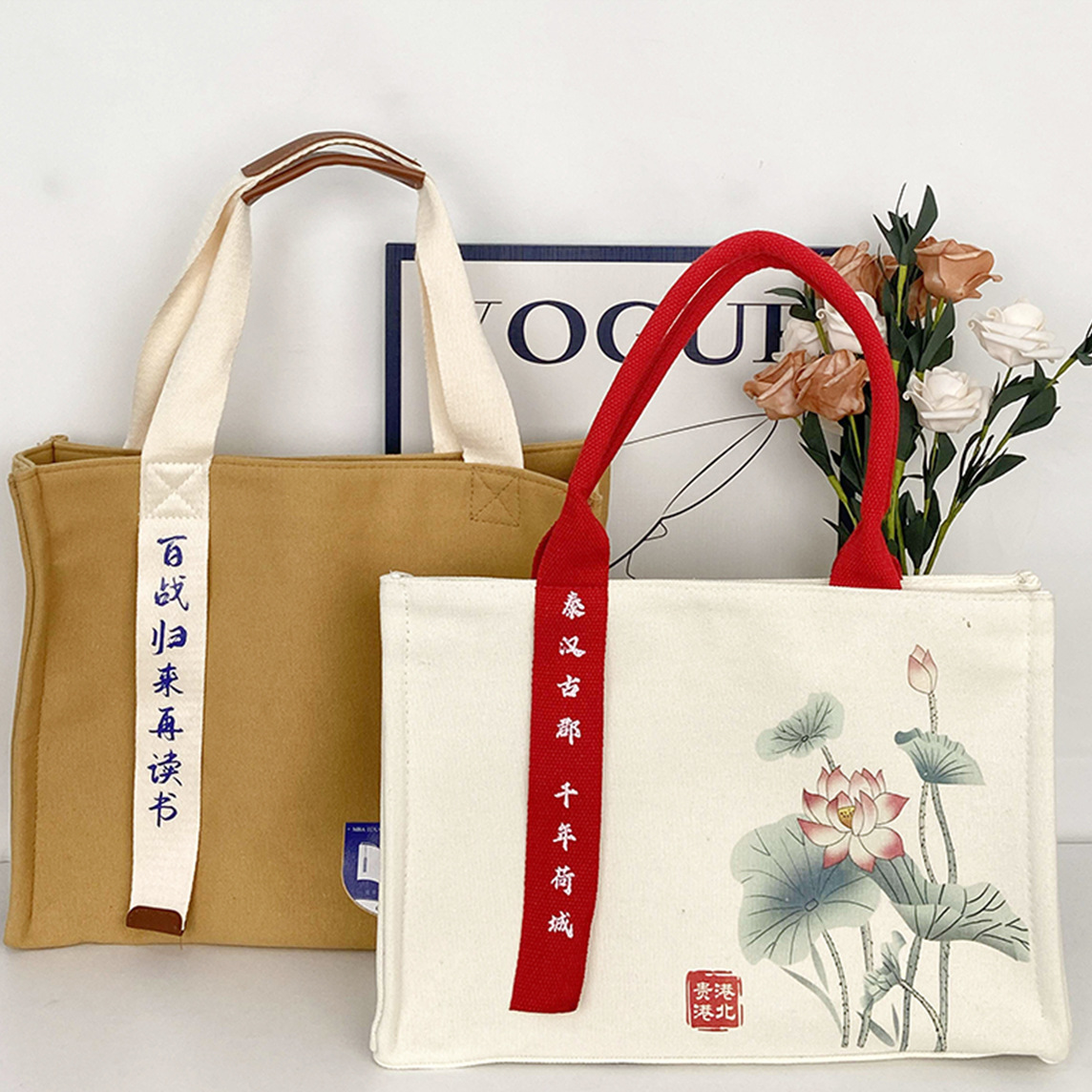 高端文创帆布袋加厚飘带托特包立体手提礼品袋学生上学通勤包批发