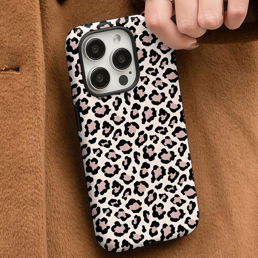 ins风豹纹手机壳苹果16适用iPhone17pro双层防摔亮面菲林壳磁吸13