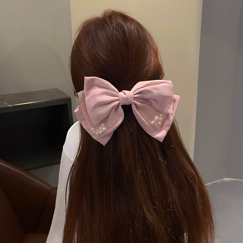 在逃公主~法式复古珍珠蝴蝶结发夹网红时髦气质甜美少女弹簧夹