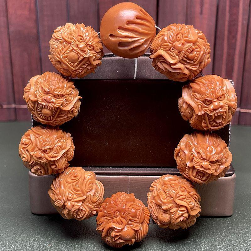 3苏工橄榄核手串正圆九龙戏珠生肖龙大师级核雕文玩霸气男手链