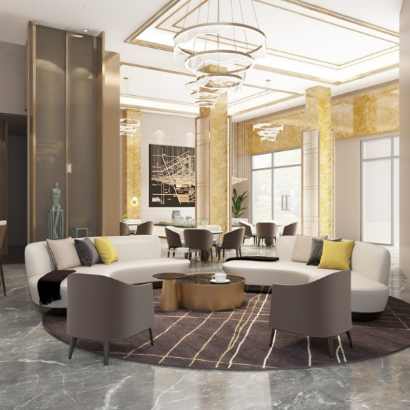 售楼处部洽谈弧形沙发简约轻奢样板房软装酒店大堂接待区卡座家具