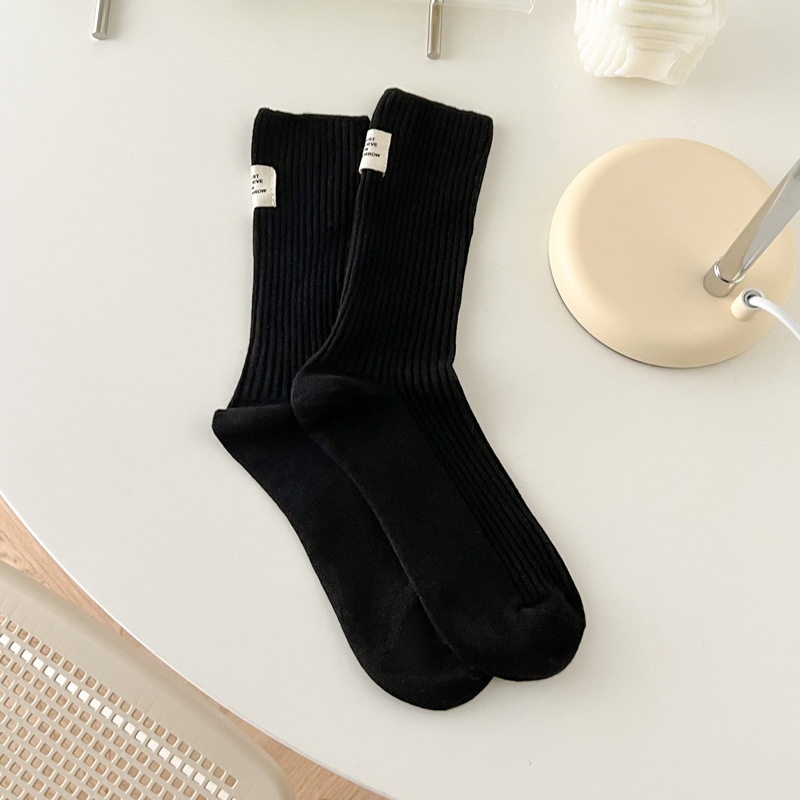 Suxinaimin Socks for Women Spring and Summer New Cotton Double Needle Bunching Socks Japanese Heel Cloth Label Macaron Tube Socks