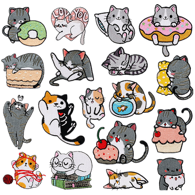 Xiao Tian New Cartoon Embroidered Cloth Stickers Little Lazy Cat Patch Computer Embroidery Mark Alien Cat Embroidered Zhang Zi Cat