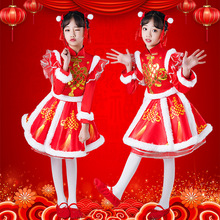 元旦儿童春节打鼓服红色喜庆新年开门红演出服秋冬幼儿园表演服