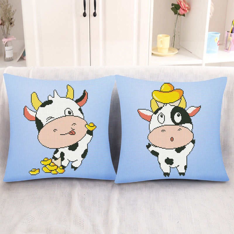 十字绣抱枕套自己绣十二生肖2021新款牛宝宝可爱卡通情侣汽车靠垫