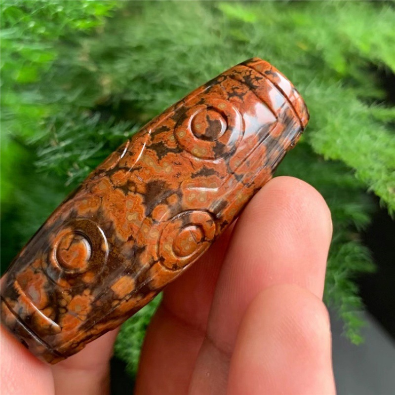 藏传法螺九眼天珠佛珠单颗手串手链红黄底色项链桶珠吊坠颈饰