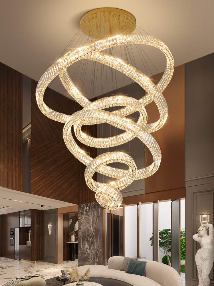 复式楼大吊灯客厅吊灯轻奢水晶灯大气别墅跃层挑空吊灯具