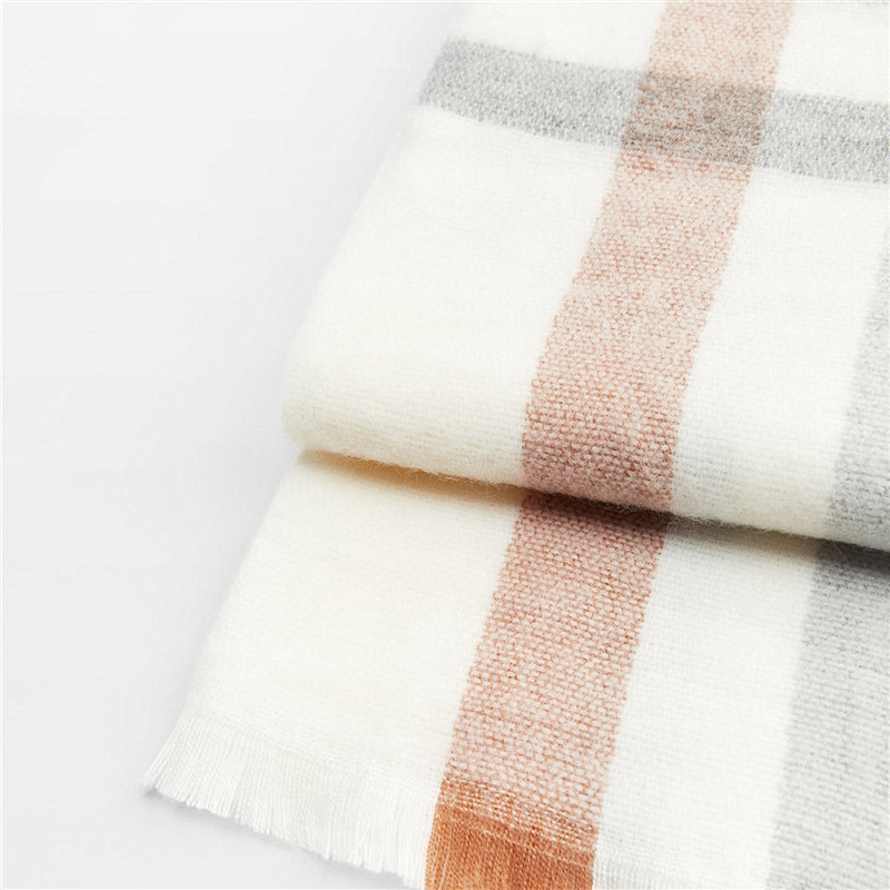 European and American Style Autumn and Winter New Double-Sided Plaid Scarf Color Stripes Jacquard All-Match Cashmere-like Raw Edge Warm Scarf for Women