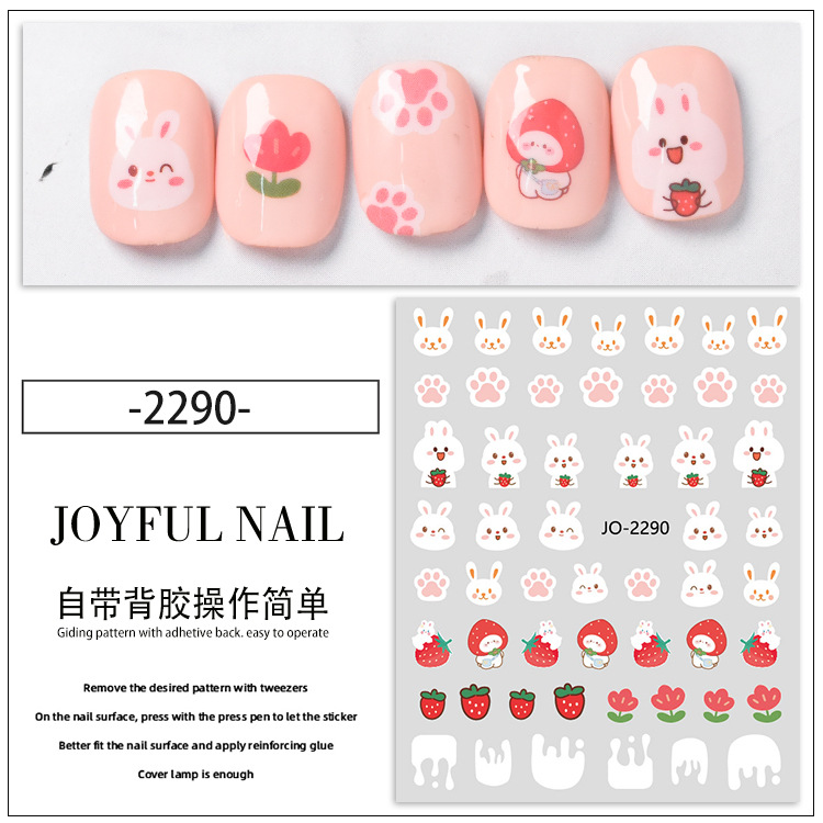 Cute Cartoon Little Bunny Nail Art Sticker Carrot Strawberry Fingernail Decoration Small Pattern 3D Nail Sticker Decoration