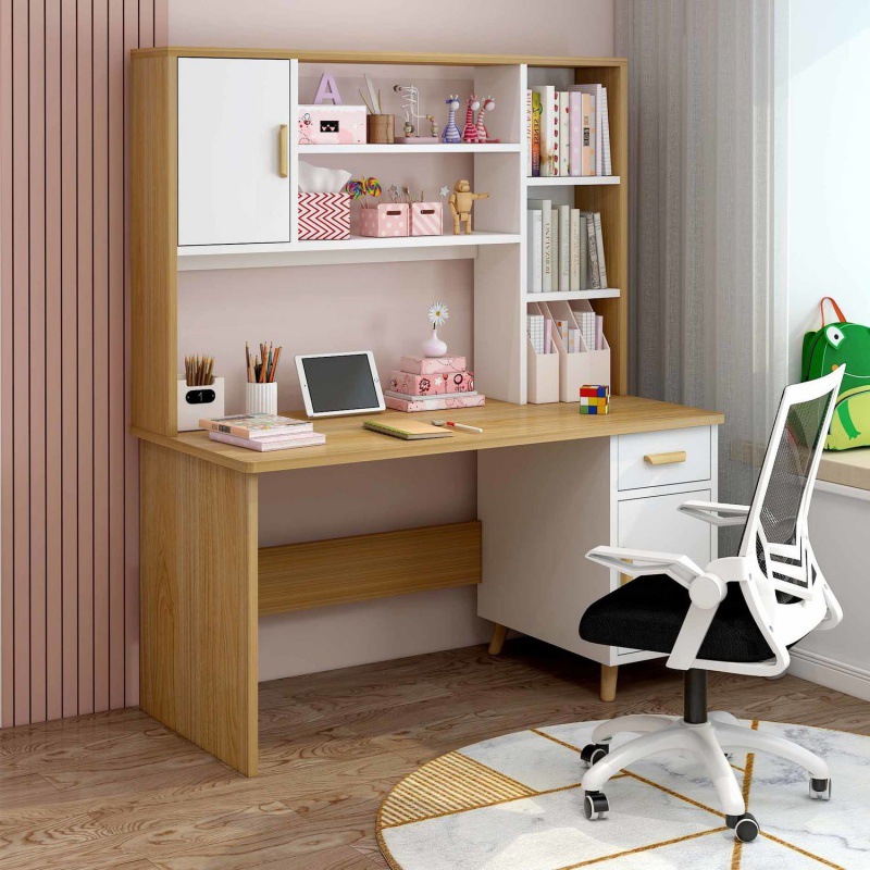 家用电脑台式桌子学生学习桌椅套装出租屋卧室写字台书桌书柜一体