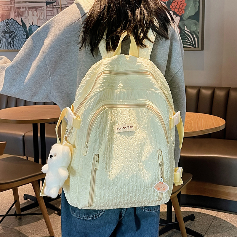 Schoolbag Female College Student Niche Design Bubble Plaid Japanese Sweet Girl Backpack Casual Bag Middle School Student