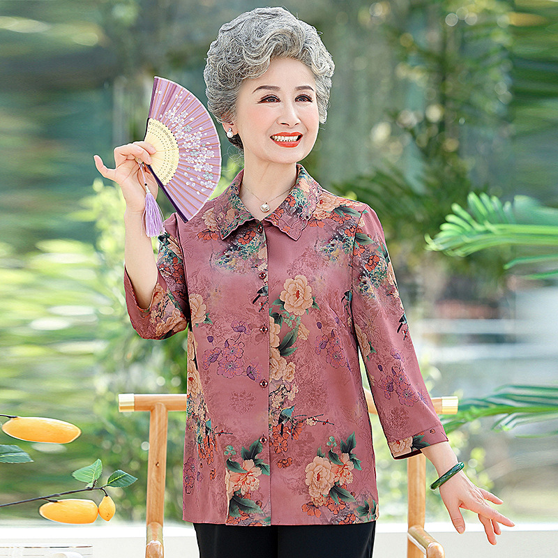 老年人夏装衬衫女奶奶装上衣老太太老人衣服妈妈装春夏季衬衣洋气