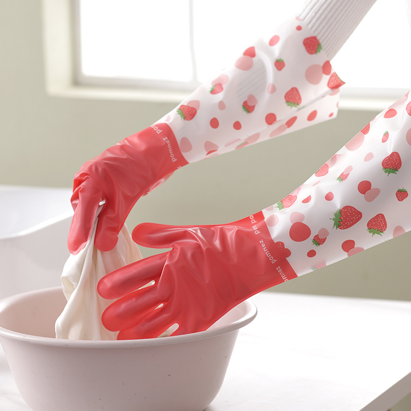 Winter Fleece-Lined Warm Household Dishwashing Gloves Waterproof Decontamination Non-Slip Kitchen Pvc Durable Household Cleaning New