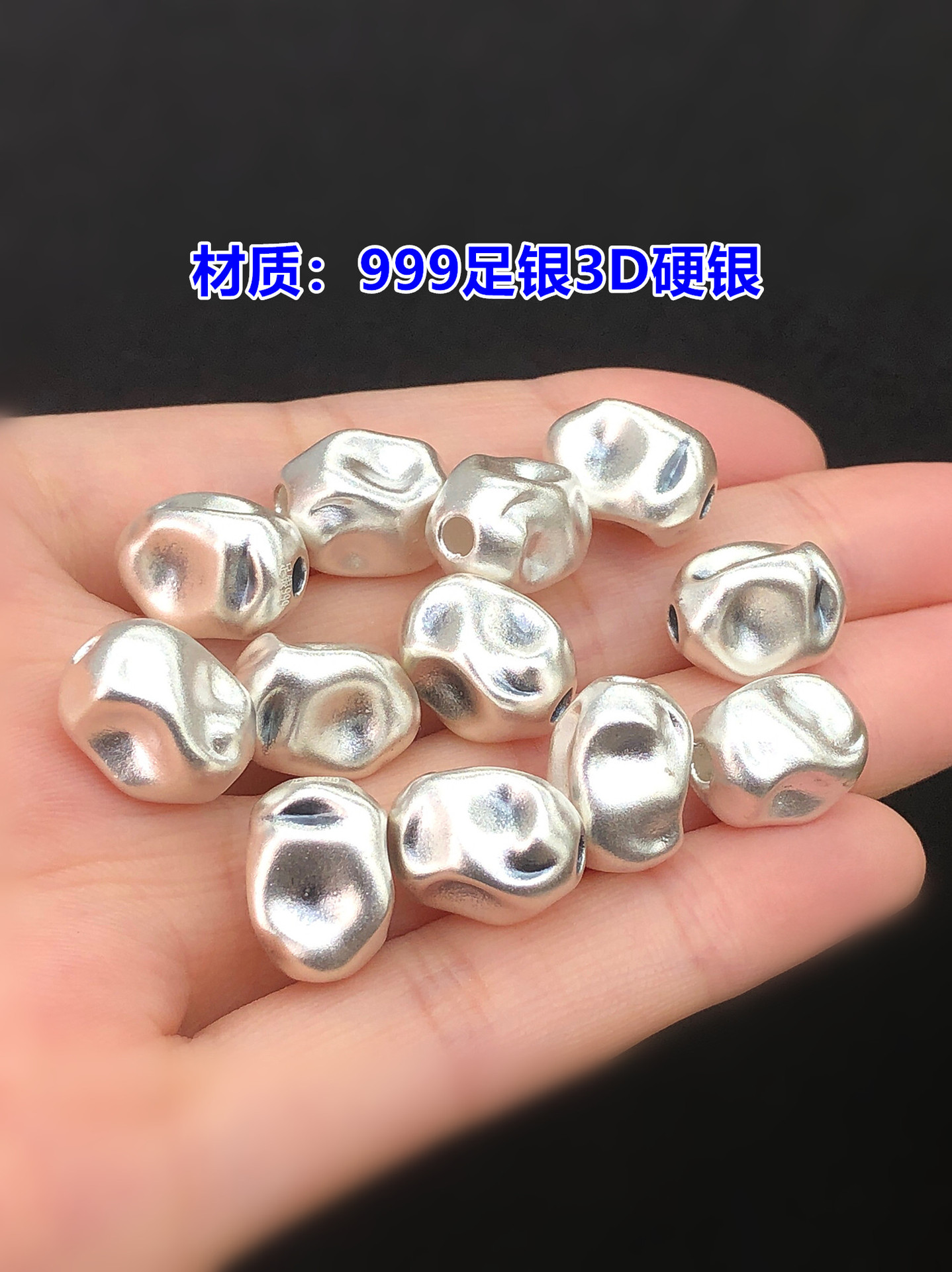 S999 Pure Silver Retro Asymmetrical Hammer Pattern Separated Beads Bucket Beads Crystal Toy Braided Hand Rope Necklace DIY Accessories