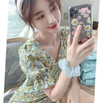 Monet Oil Painting Skirt Retro Square Collar Tea Dress Split French Chiffon Floral Sweet Dress 2023 Spring New