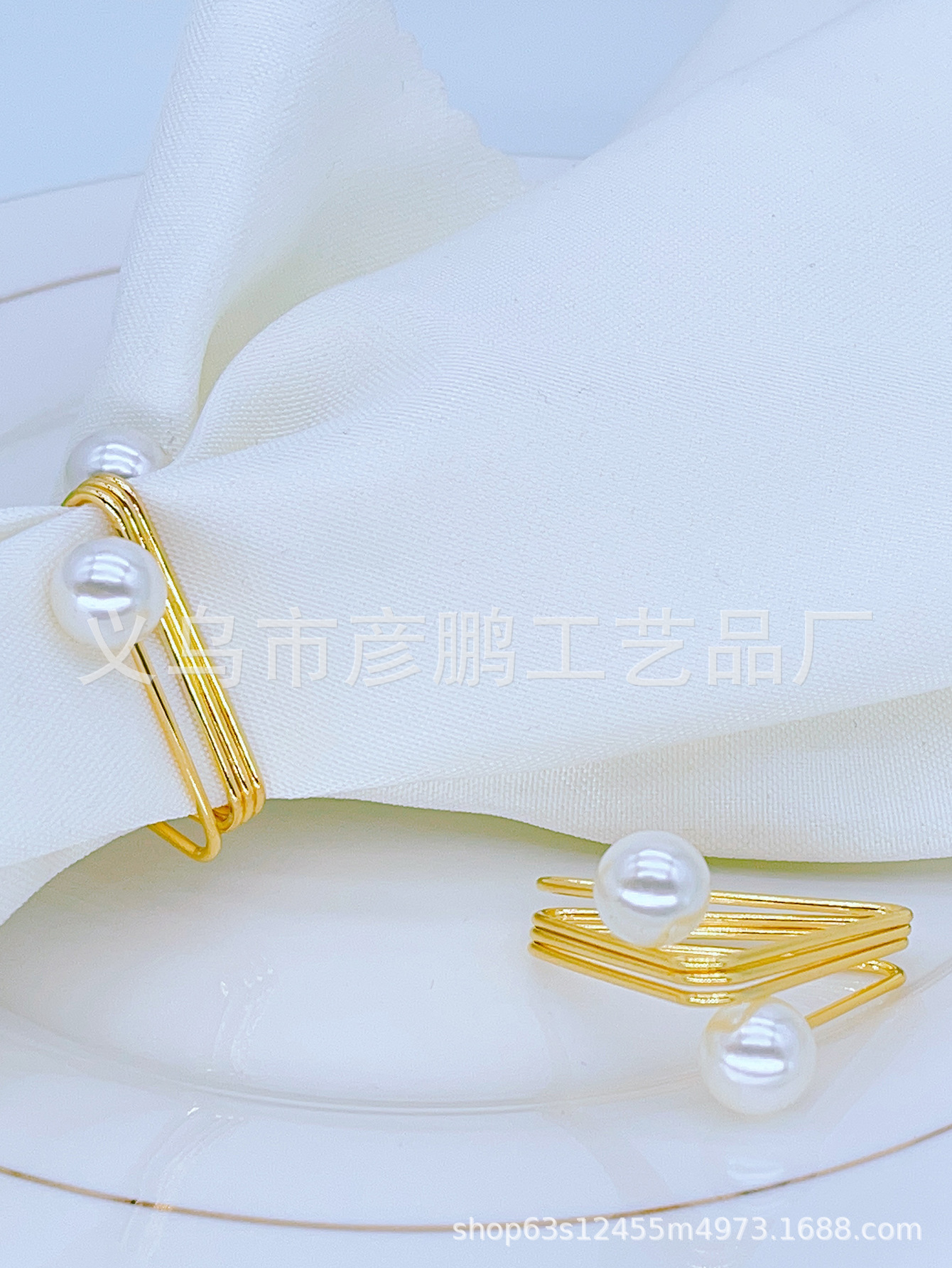 For Cross-Border Hot Selling Geometric Pearl Napkin Ring Hotel Dining-Table Decoration Napkin Ring Wedding Exquisite Napkin Ring Wholesale