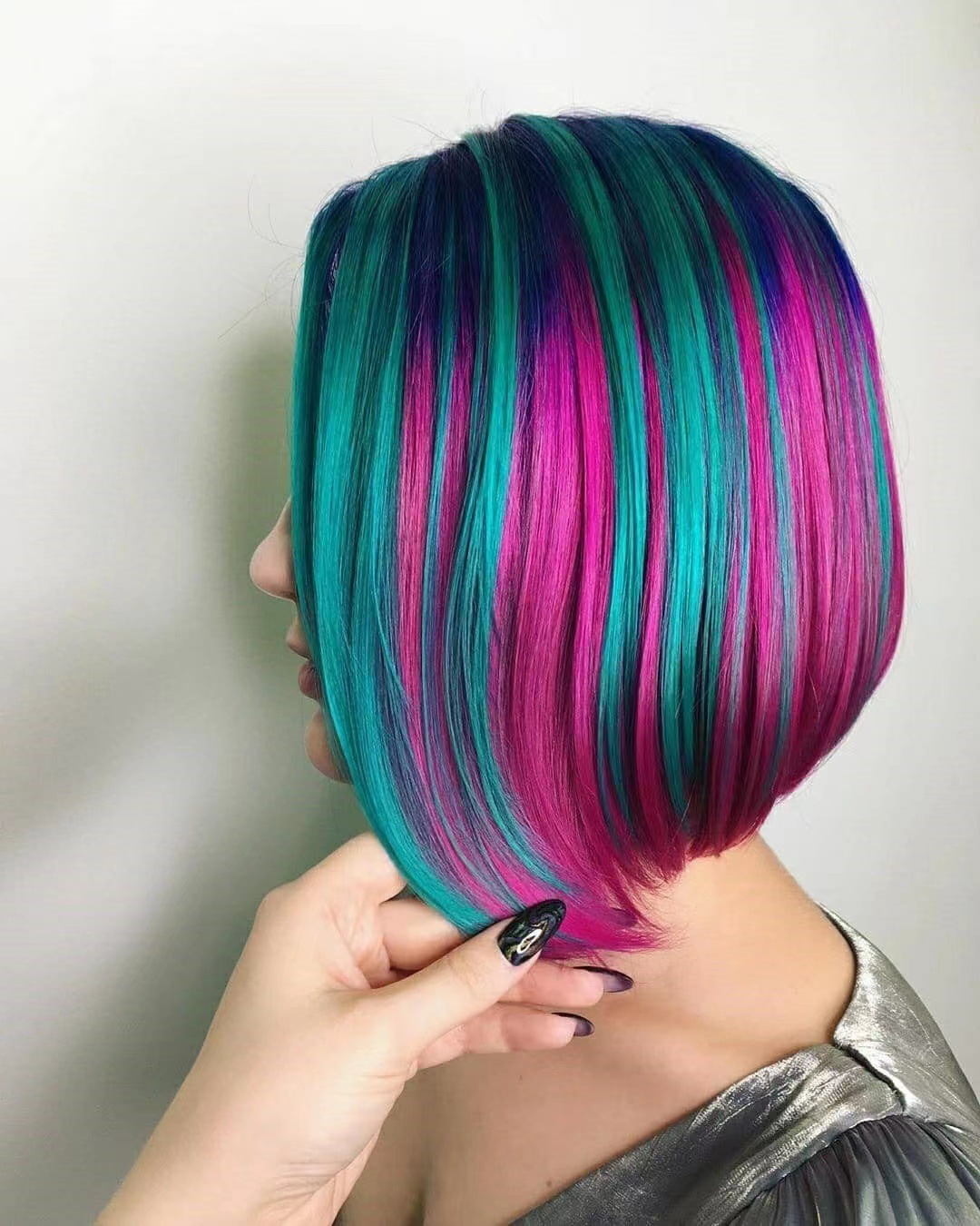 混色彩色偏分波波头高温丝玫瑰网假发假发女 蓬松卷斜刘海发型假发 新