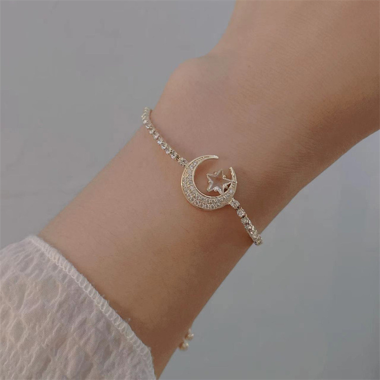 Korean Style Ins Style Zircon Shining Diamond Crescent Super Fairy Bracelet Fresh Sweet Design Five-Pointed Star Bracelet Bracelet