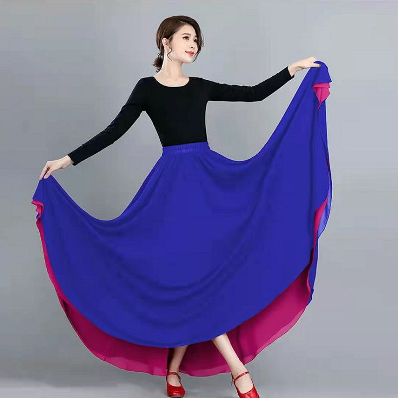 两面穿双层雪纺大摆裙舞蹈裙高腰540度半身裙8米大裙摆新疆舞长裙