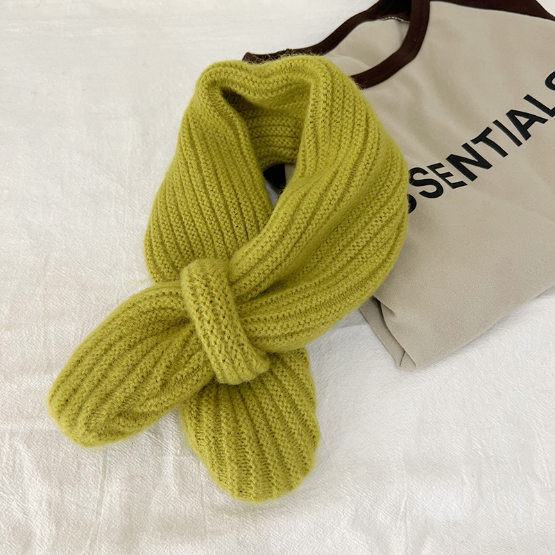 New Solid Color Cross Children's Scarf Autumn and Winter Korean Style Knitted Wool Children's Baby Neck Protection Soft Glutinous Small Scarf