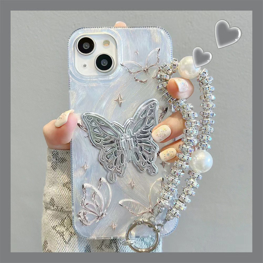 feather pattern for apple 14 phone case butterfly bracket iphone15 bracelet female 13promax silicone hard shell