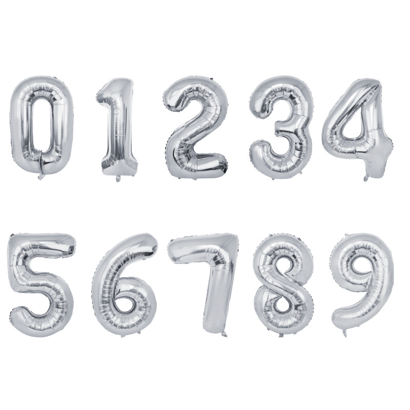 32-Inch 0-9 Us Version Digital Aluminum Coating Ball Birthday Event Layout Aluminum Foil Balloon Light Board Bright Background Wall Floating Empty