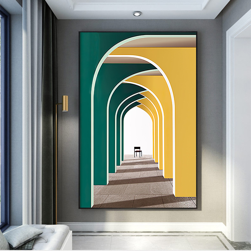 挂画玄关墙画简约延伸装饰画抽象尽头客厅餐厅现代壁画走廊空间感