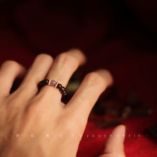 天然小叶紫檀戒指极细高级感檀木指环紫水晶设计情侣