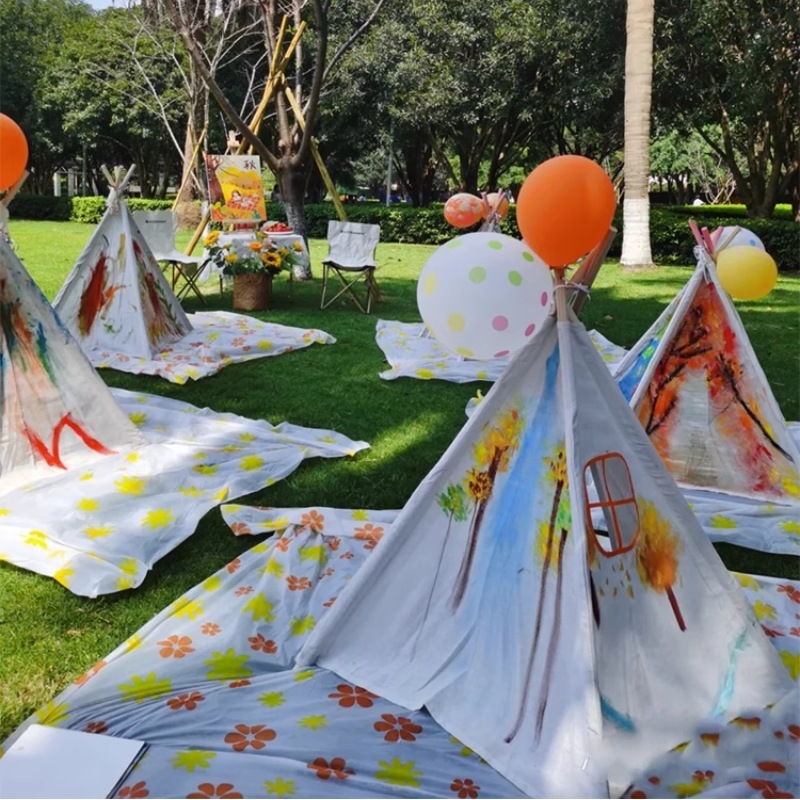 Children's Hand-Painted Tent Painting DIY Graffiti Handmade Outdoor Baby Drawing Triangle Small Tent Activity Game House