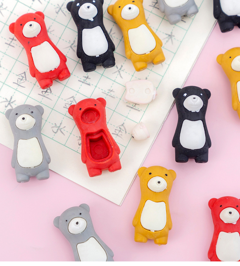 幼儿园创意卡通小橡皮小学生呆萌可爱小熊橡皮擦可拆卸铅笔擦文具