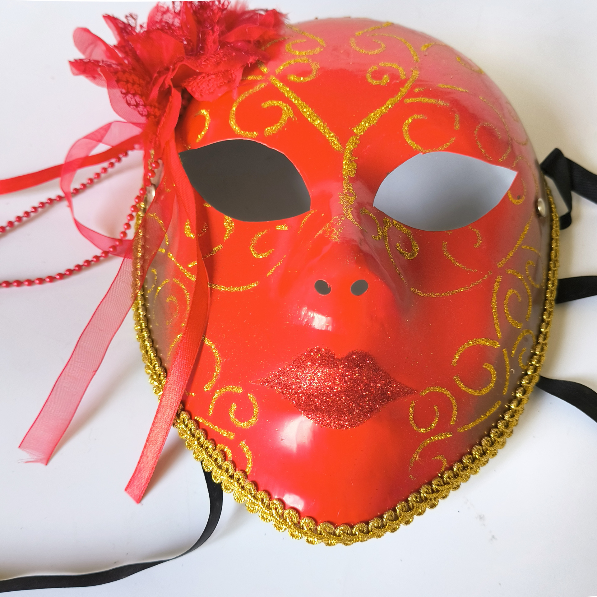 红色面具塑料化装舞会装扮道具狂欢节假脸批发万圣节