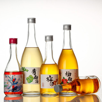 批发玻璃瓶350ml透明大肚果酒丝口小酒瓶磨砂密封自酿青梅酒空瓶