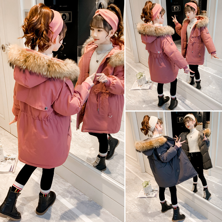童棉衣冬季新款女童加厚中长款棉服2023儿童毛领保暖洋气棉袄批发