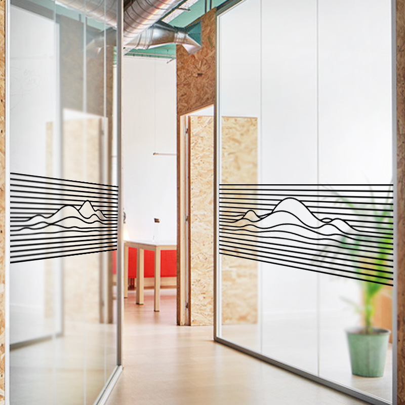 个性山水线条公司办公室装饰腰线玻璃贴纸店面橱窗推拉门墙贴自粘