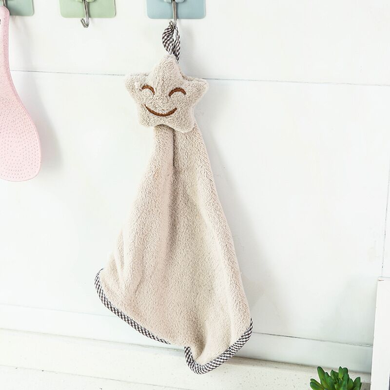 Star Small Square Towel Kitchen Bathroom Hanging Cleaning Pot Bowl Coral Velvet Hand Towel