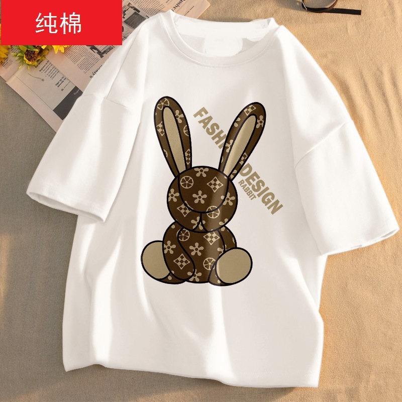 Factory in Stock Wholesale Spring and Summer New Pure Cotton Loose Printed Short-Sleeved T-shirt Men and Women Couple Parent-Child Clothing Ins Fashion