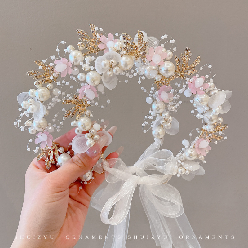 超仙森系头饰甜美公主宝宝皇冠花环高级感头箍小女孩飘带发卡发箍